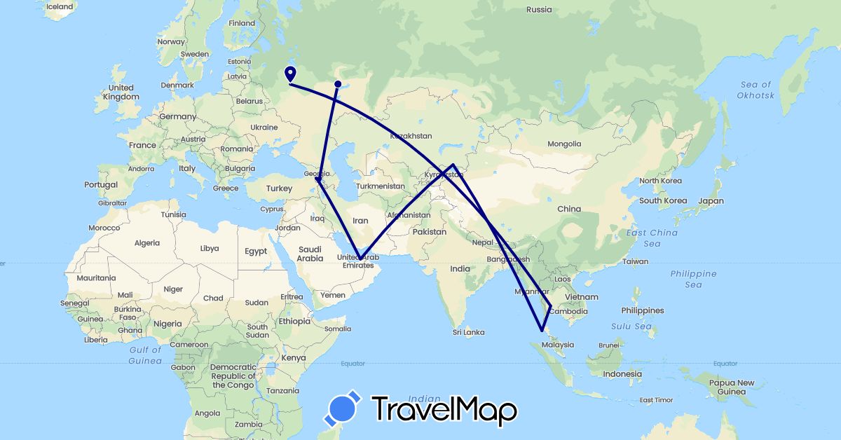 TravelMap itinerary: driving in United Arab Emirates, Armenia, Kazakhstan, Russia, Thailand (Asia, Europe)